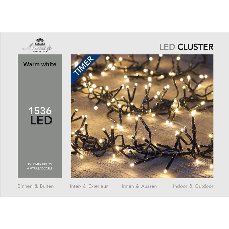 Foto van Cluster lights 1536l/9m led warm wit - 4m aanloopsnoer zwart - bi-bui trafo anna's collection