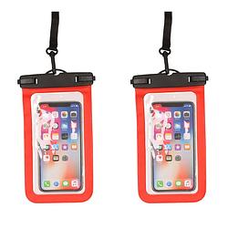 Foto van 2x stuks bellatio design waterdicht telefoonhoesje voor alle telefoons tot 6 inch rood - telefoonhoesjes