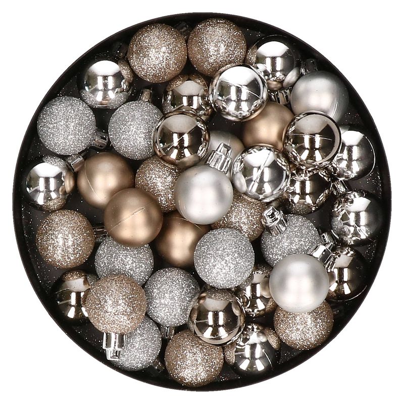 Foto van Set van 40x stuks kunststof kerstballen mix zilver en champagne 3 cm - kerstbal