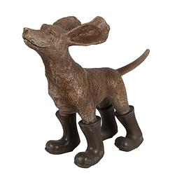 Foto van Clayre & eef decoratie beeld hond 29x10x23 cm bruin groen polyresin bruin