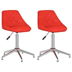 Foto van The living store draaibare eetkamerstoelen - rood - 46 x 44 x (67 - 82.5) cm - verchroomd staal - kunstleer