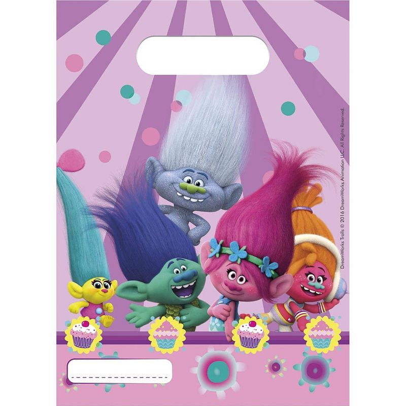 Foto van Dreamworks feestzakjes trolls paars/roze 23 cm 6 stuks