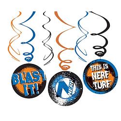 Foto van Nerf feestlint swirl 6 stuks 61 cm oranje/blauw