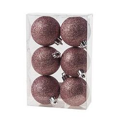 Foto van 6x kunststof kerstballen glitter roze 6 cm kerstboom versiering/decoratie - kerstbal