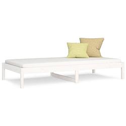 Foto van The living store bed grenenhout wit - 195.5x96x30cm - opbergruimte - geschikt voor 90x190cm matras - montage vereist