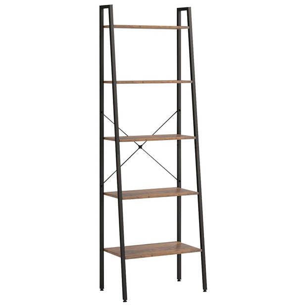 Foto van Vidaxl ladderrek met 5 schappen 56x35x174 cm donkerbruin en zwart