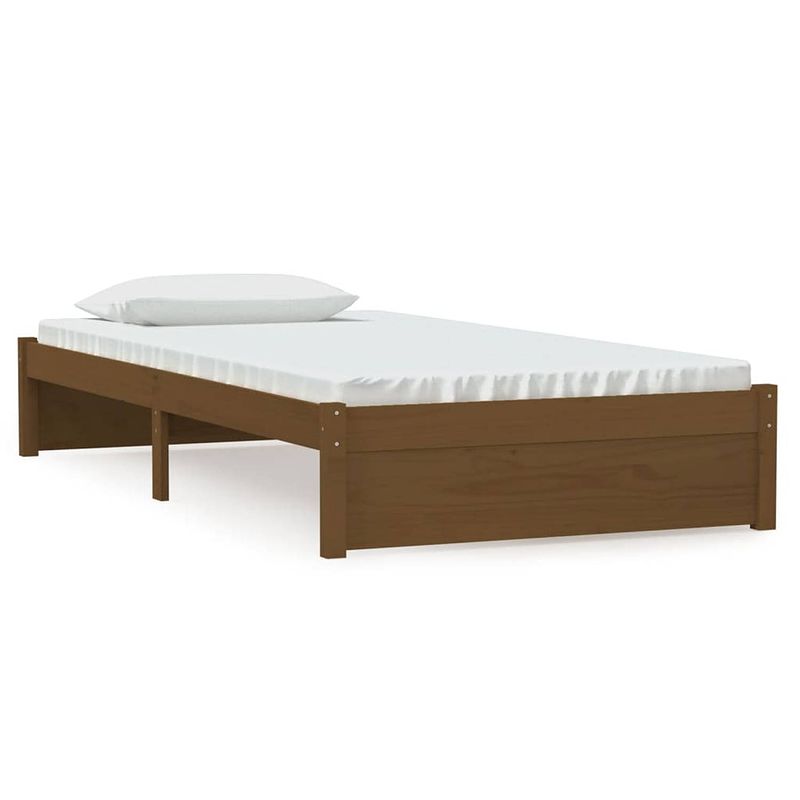 Foto van The living store houten bedframe - eenpersoonsbed - 205.5 x 105.5 x 31 cm - honingbruin