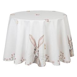 Foto van Clayre & eef tafelkleed ø 170 cm bruin wit katoen rond konijn tafellaken tafellinnen tafeltextiel bruin tafellaken