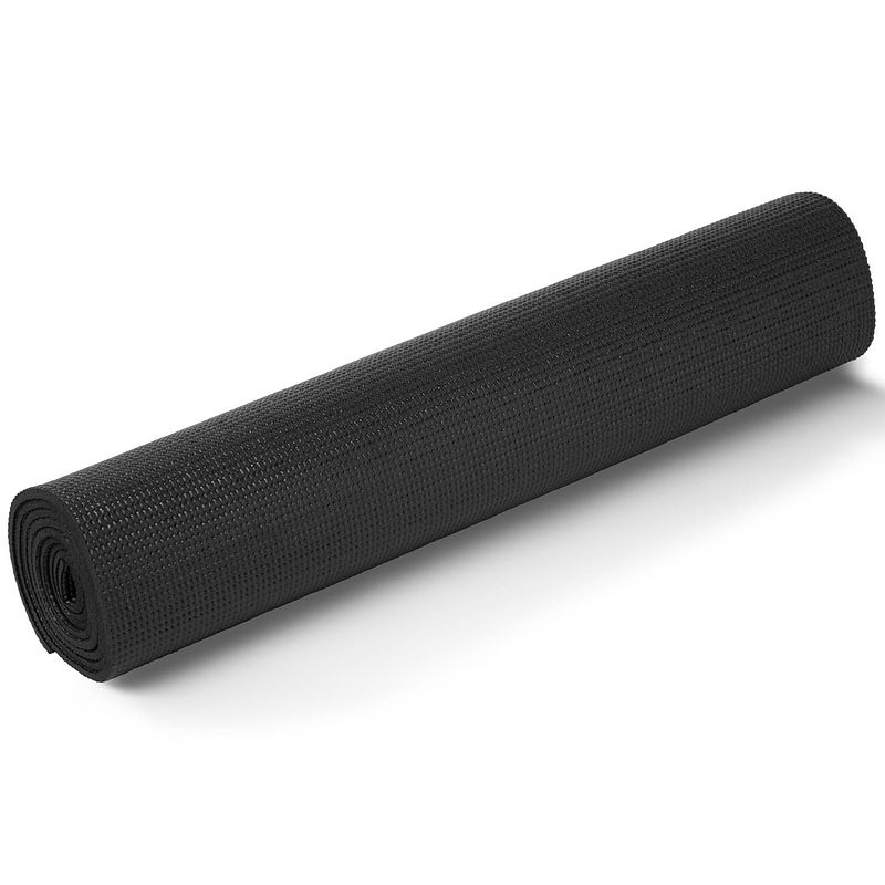 Foto van Yogamat - zwart - 190 x 61 cm - thuis sporten - zwarte pilates/yoga mat - sport/fitness benodigheden