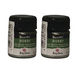 Foto van 2x acrylverf/hobbyverf zilver 15 ml hobby materiaal - hobbyverf