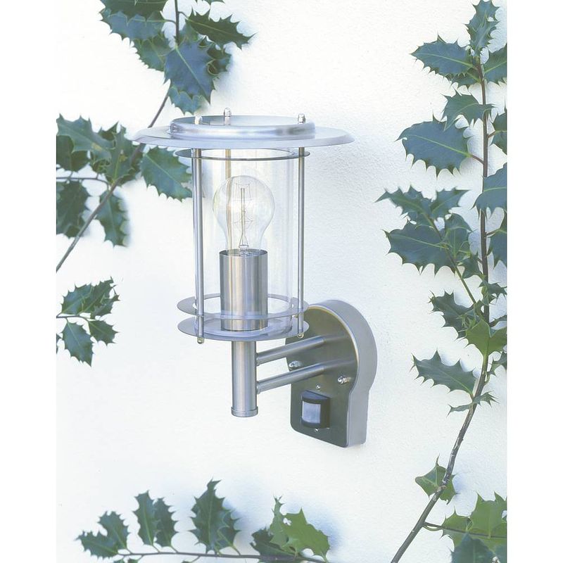 Foto van Brilliant york 44797/82 buitenlamp met bewegingsmelder (wand) spaarlamp, led e27 60 w rvs