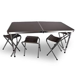 Foto van Complete campingset: draagbare opvouwbare compacte tafel (120 cm x 60 cm) en 4 stoelen - ideaal voor picknicks,