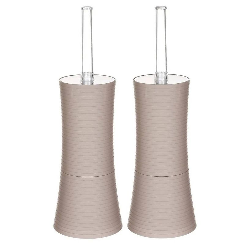 Foto van 2x stuks wc-/toiletborstel met houder rond taupe kunststof 38 cm - toiletborstels