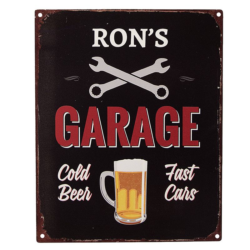 Foto van Clayre & eef tekstbord 20x25 cm zwart ijzer bierglas ron'ss garage wandbord spreuk wandplaat zwart wandbord spreuk