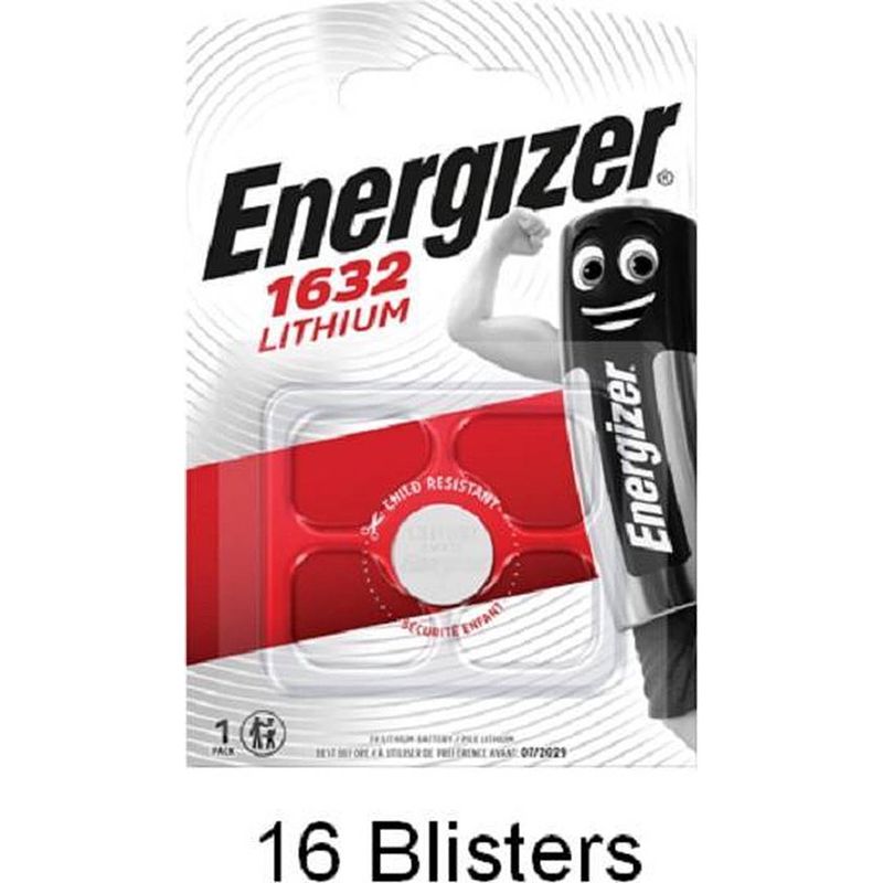 Foto van 16 stuks (16 blisters a 1 stuk) energizer cr1632 lithium knoopcel 3v