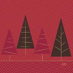 Foto van Duni kerst thema servetten - 40x st - 33 x 33 cm - rood met kerstbomen - feestservetten