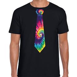 Foto van Hippie thema verkleed feest stropdas t-shirt tie dye zwart heren l - feestshirts