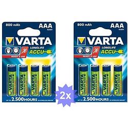 Foto van Varta oplaadbare batterij aaa hr3 800mah - 8 stuks (2 blisters a 4st)