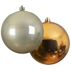 Foto van Grote decoratie kerstballen - 2x st - 20 cm - champagne en goud - kunststof - kerstbal