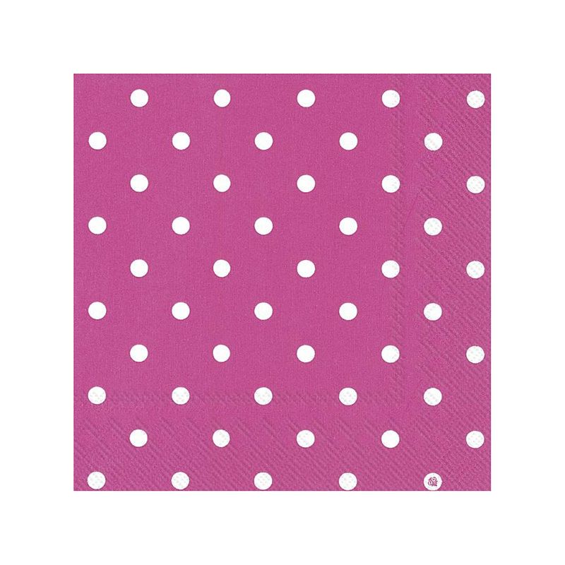 Foto van 20x polka dot 3-laags servetten fuchsia roze met witte stippen 33 x 33 cm - feestservetten