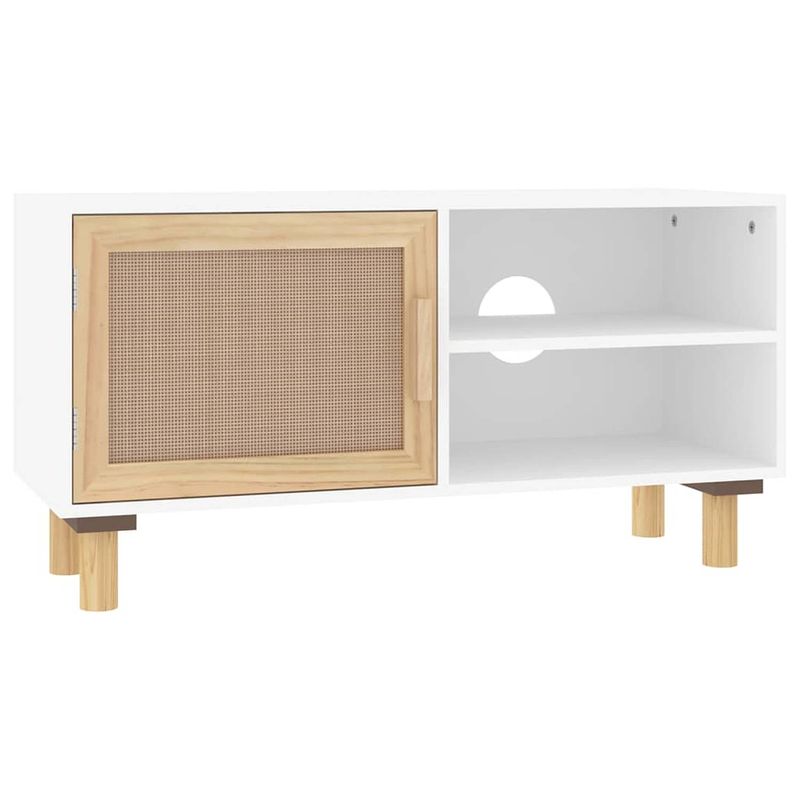 Foto van Vidaxl tv-meubel 80x30x40 cm massief grenenhout en rattan wit