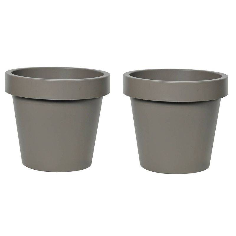 Foto van Mega collections plantenpot/bloempot - 2x - kunststof - taupe/bruin - buiten - d35 x h31 cm - plantenpotten