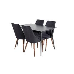 Foto van Silarblext eethoek eetkamertafel uitschuifbare tafel lengte cm 120 / 160 zwart en 4 leone eetkamerstal zwart.