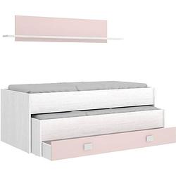 Foto van Kinderonderschuifbed met opberglade + 1 plank - wit/roze eik - 2x90x190 cm - ocean