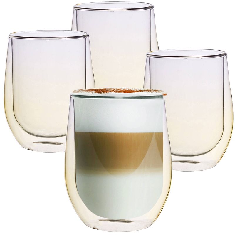 Foto van Gele dubbelwandige koffieglazen - dubbelwandige theeglazen - cappuccino glazen - 300ml - set van 4