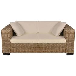 Foto van The living store rattan bank - tweezitsbank - natuurlijk rattan - 162 x 80 x 61 cm - crèmewit linnen