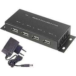 Foto van Renkforce renkforce 4 poorten usb 2.0-hub met metalen behuizing, voor wandmontage zwart