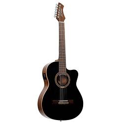 Foto van Ortega performer series rce238sn-bkt full-size guitar black elektrisch-akoestische klassieke gitaar met gigbag