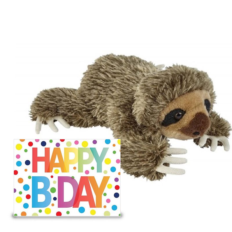 Foto van Knuffel luiaard 25 cm cadeau sturen met xl happy birthday wenskaart - knuffeldier