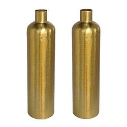 Foto van 2x stuks bloemenvaas flesvorm van metaal 42 x 10.5 cm kleur metallic goud - vazen