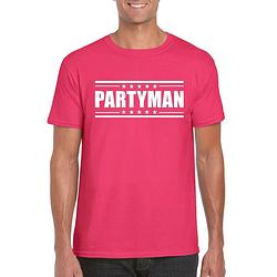 Foto van Fuschsia roze t-shirt heren met tekst partyman s - feestshirts