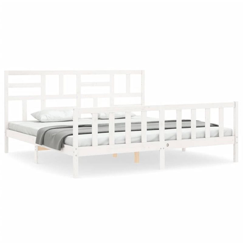 Foto van The living store bedframe - massief grenenhout - 205.5 x 185.5 x 104 cm - wit - 180 x 200 cm - multiplex lattenbodem