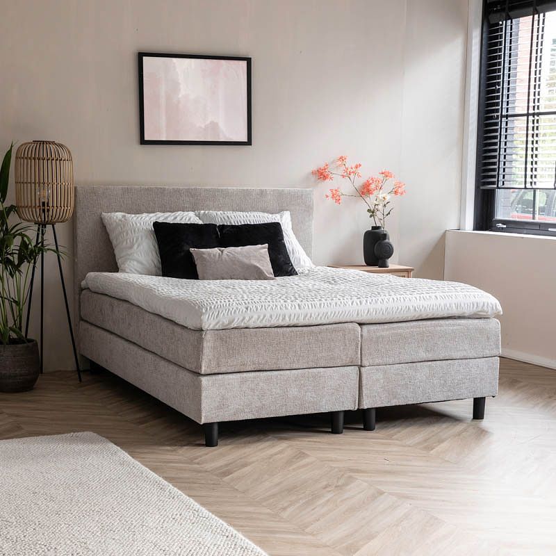 Foto van 2-persoons boxspring julia - geweven beige - beige 180x200 cm - pocketvering - inclusief topper - dekbed-discounter.nl