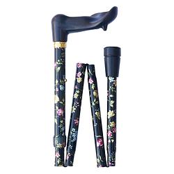 Foto van Classic canes opvouwbare wandelstok - zwart - bloemen - rechtshandig - ergonomisch handvat - lengte 80 - 90 cm
