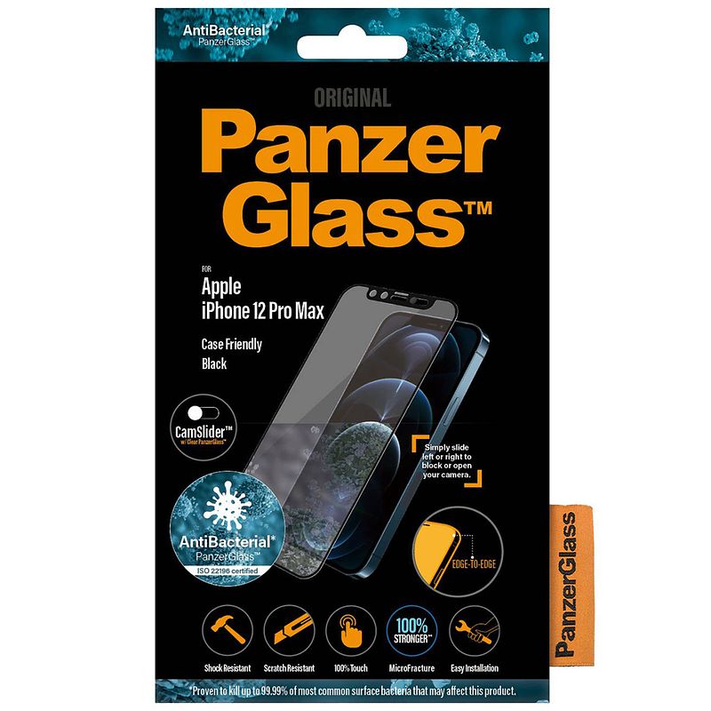 Foto van Panzerglass camslider™ screenprotector voor iphone 12 pro max - zwart