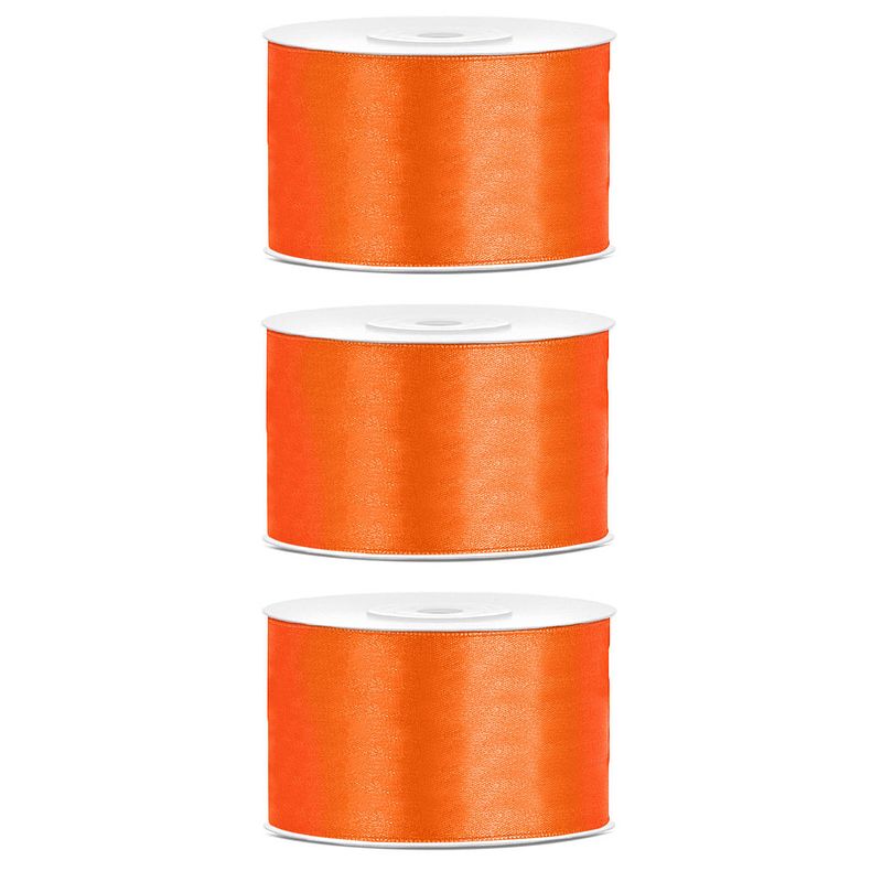 Foto van 3x hobby/decoratie oranje satijnen sierlinten 3,8 cm/38 mm x 25 meter - cadeaulinten