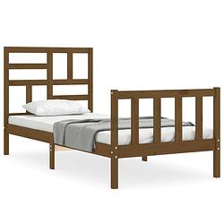 Foto van The living store massief grenenhouten bedframe - 195.5 x 80.5 x 104 cm - honingbruin