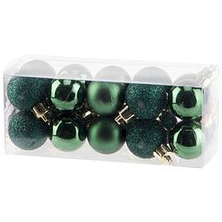 Foto van 20x stuks kleine kunststof kerstballen donkergroen 3 cm mat/glans/glitter - kerstbal