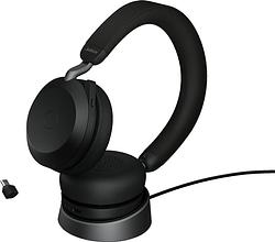 Foto van Jabra evolve2 75 usb c draadloze office headset met oplaadstandaard zwart