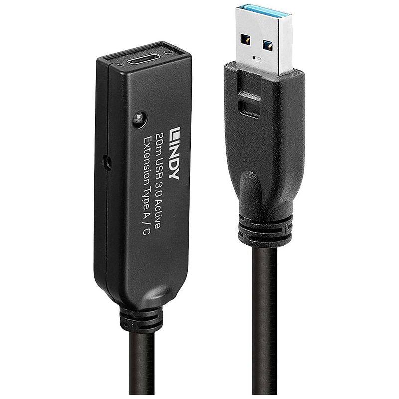 Foto van Lindy usb-kabel usb 3.2 gen1 (usb 3.0 / usb 3.1 gen1) usb-a stekker, usb-c bus 20.00 m zwart 43375