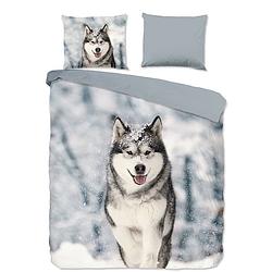 Foto van Flanellen dekbedovertrek husky - lits-jumeaux (240x220 cm) - meerkleurig katoen - dessin: dieren, natuur - good morning - dekbed-discounter.nl