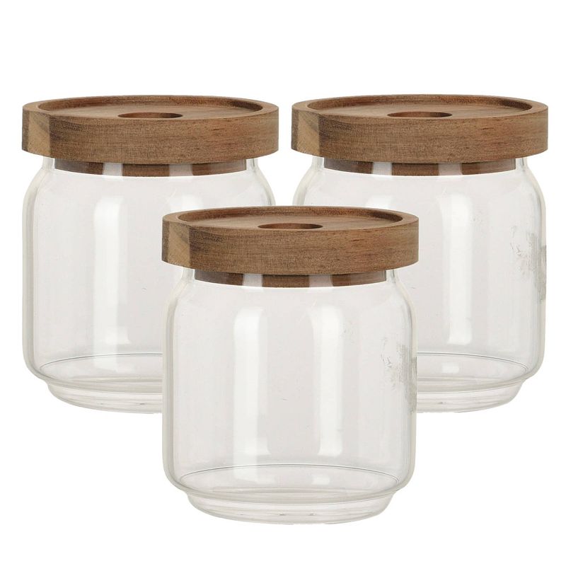 Foto van Set van 3x stuks glazen luxe keuken voorraadpot/voorraadbus 400 ml - voorraadpot