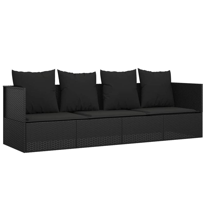 Foto van Vidaxl loungebed met kussens poly rattan zwart