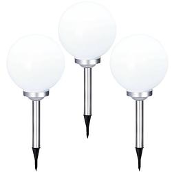 Foto van Set van 3x stuks solar tuinlampen/prikspots bol op zonne-energie 30 cm - prikspotjes