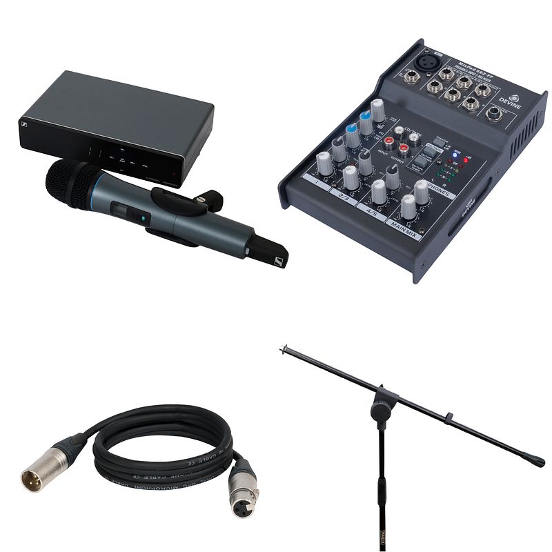 Foto van Sennheiser xsw 1-825 (e: 821-865 mhz) met mixer, statief en kabel