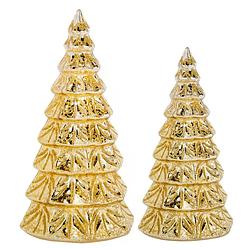Foto van 2x stuks led kaarsen kerstboom kaarsen goud h15 cm en h19 cm - led kaarsen